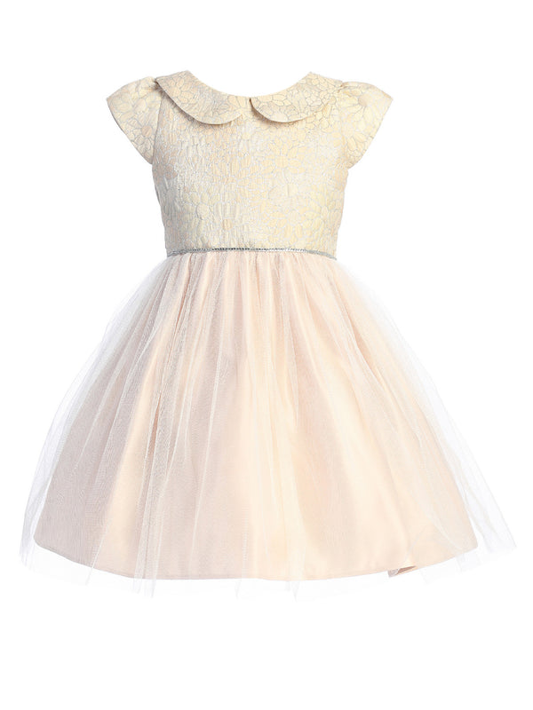 Big Girls Blush Daisy Jacquard Collar Tulle Junior Bridesmaid Dress 7-12 - SophiasStyle.com